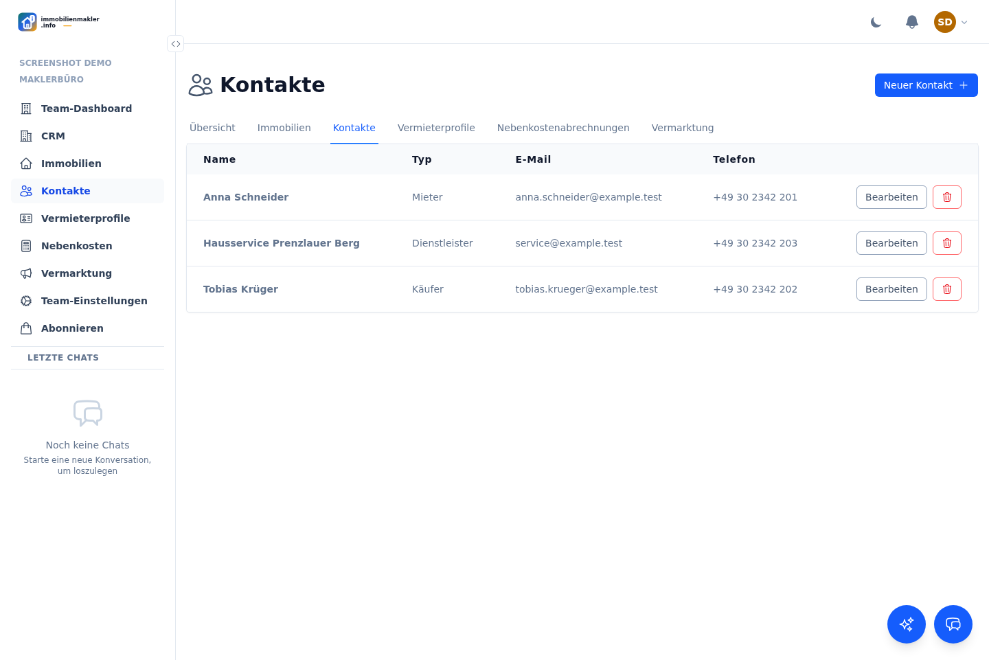 Kontaktübersicht im Immobilien-CRM